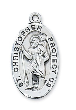 Sterling Silver St. Christopher Medal with 24" Rhodium Plated Chain