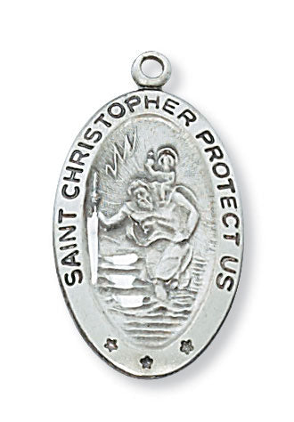 St. Christopher Sterling Silver Oval Medal on 18" Chain