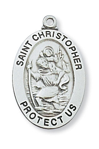 St. Christopher Sterling Silver Medal on 20" Rhodium Plated Chain