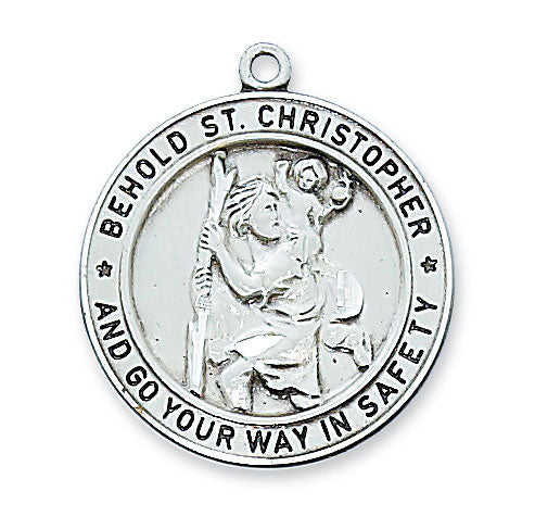 St. Christopher Sterling Silver Medal on 24" Stainless Steel Chain