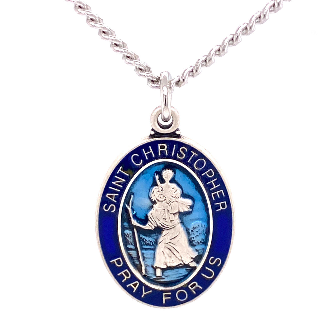 Sterling Silver St. Christopher Medal with Blue Epoxy