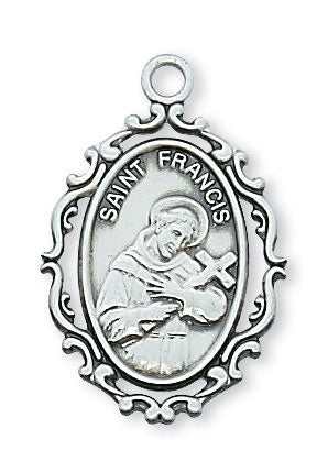 St. Francis Sterling Silver Medal with 18" Rhodium Plated Chain