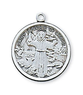 St. Francis Sterling Silver Medal on 18" Rhodium Plated Chain