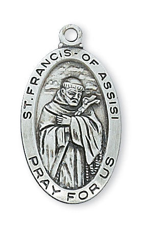 St. Francis Sterling Silver Engravable Medal on 18" Rhodium Plated Chain