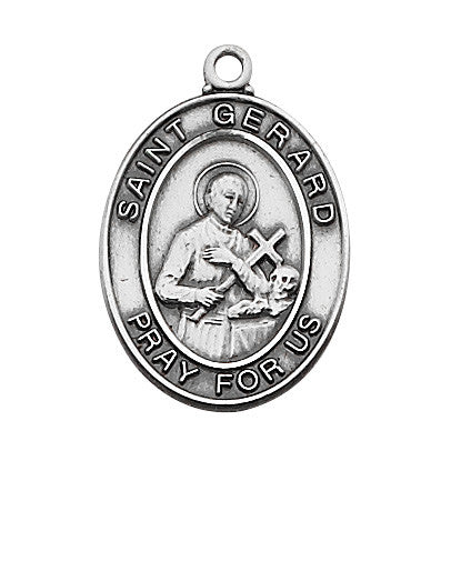 Sterling Silver St. Gerard Medal on 18" Rhodium Plated Chain