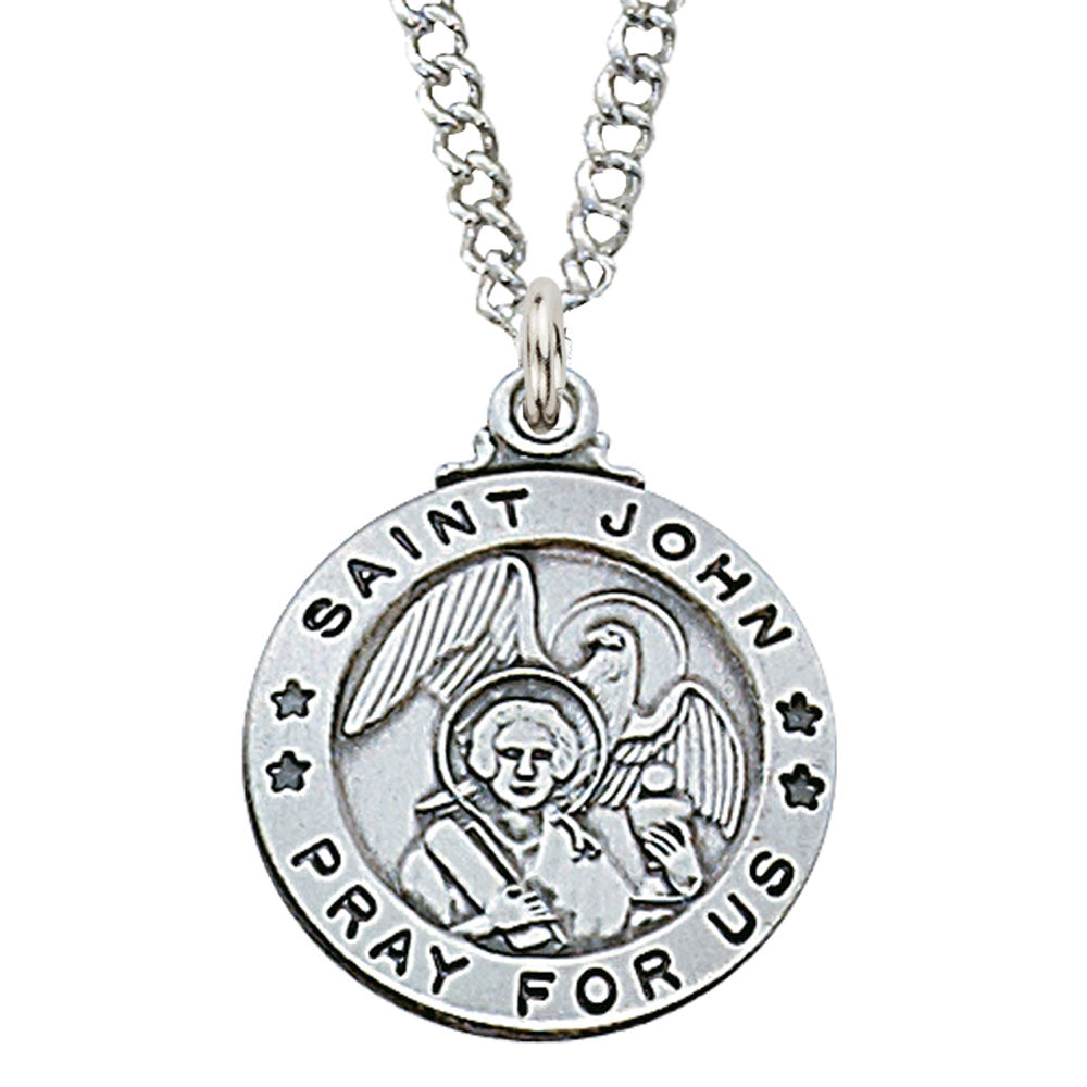 St. John The Evangelist Sterling Silver Medal on 20" Chain