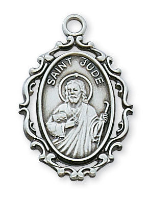 St. Jude Sterling Silver Engravable Medal with 18" Rhodium Plated Chain