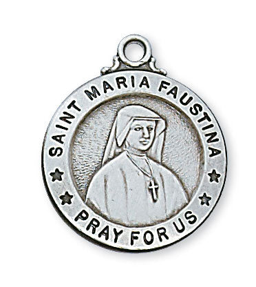 St. Maria Faustina Sterling Silver Medal on 20" Chain