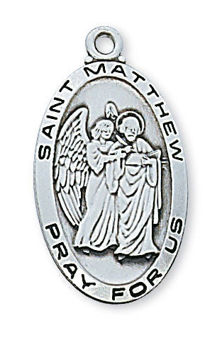 St. Matthew Sterling Silver Medal on 24" Chain