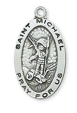 St. Michael Sterling Silver Engravable Medal on 18" Rhodium Plated Chain