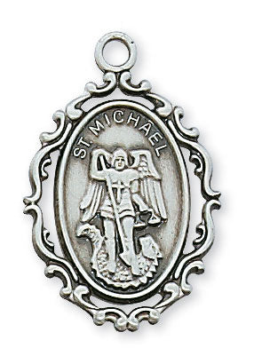 St. Michael Sterling Silver Engravable Medal with 18" Rhodium Plated Chain