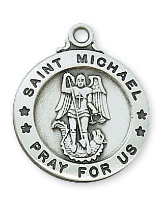 St. Michael Sterling Silver Medal on 20" Rhodium Chain