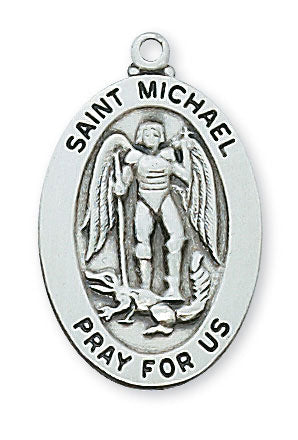 St. Michael Sterling Silver Medal on 20" Rhodium Plated Chain