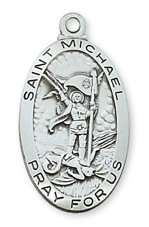 St. Michael Sterling Silver Engravable Medal on 24" Rhodium Plated Chain