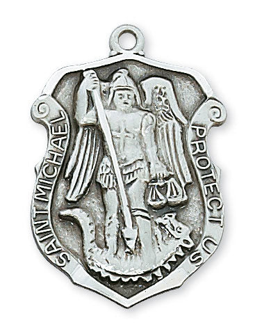 St. Michael Sterling Silver Medal on 24" Rhodium Plated Chain