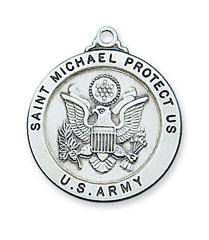 St. Michael Army Service Sterling Silver Medal on 24" Chain