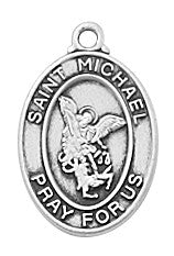 Sterling Silver St. Michael Medal on 16" Rhodium Plated Chain