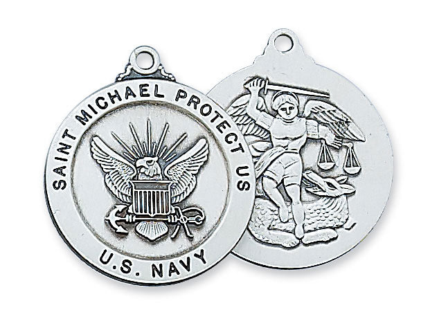 St. Michael Navy Service Sterling Silver Medal on 24" Chain