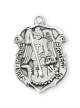 St. Michael Sterling Silver Medal on 18" Rhodium Plated Chain