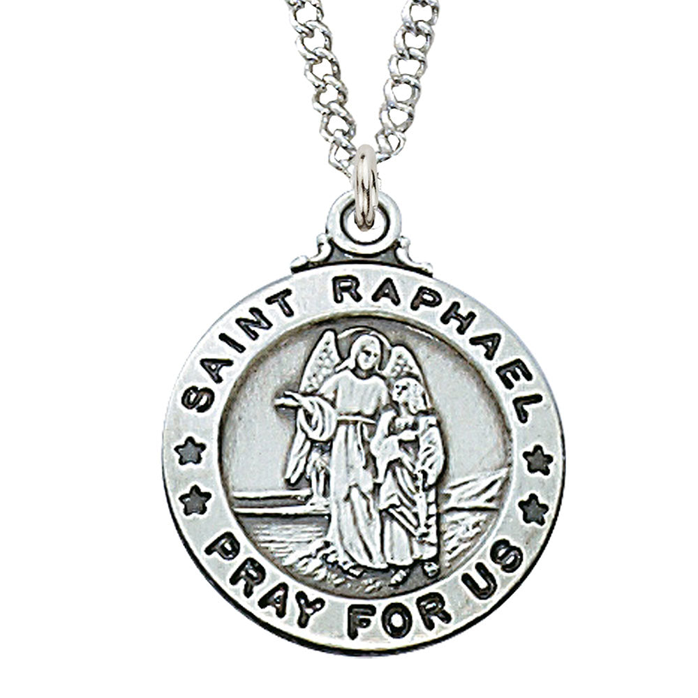 St. Raphael Sterling Silver Medal on 20" Chain