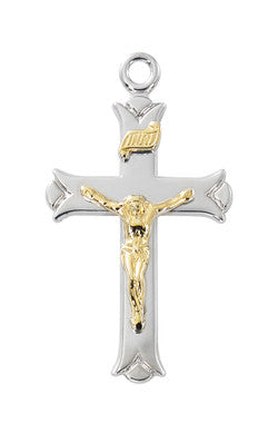 Sterling Silver Two Tone Crucifix with 18" Chain 1