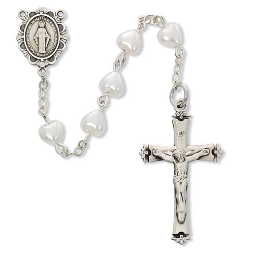 Sterling Silver White Heart Rosary