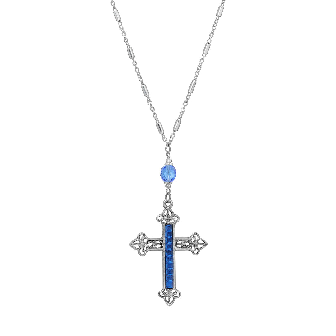 Stick Stone Filigree Cross Pendant Necklace