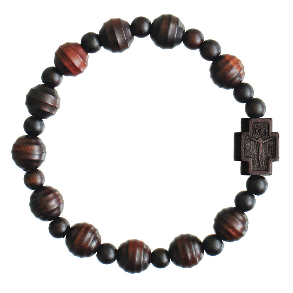 Jujube Wood Striped Rosary Bracelet