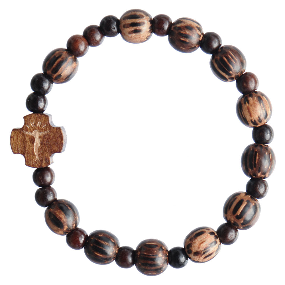 Striped Wood Children's Rosary Bracelet