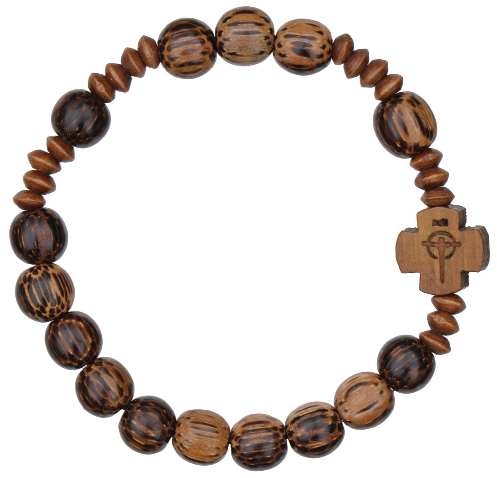 Striped Wood Rosary Bracelet