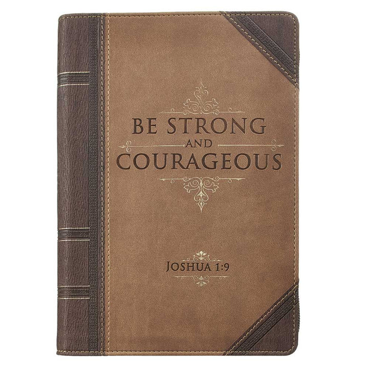 Strong and Courageous Zippered LuxLeather Journal - Joshua 1:9