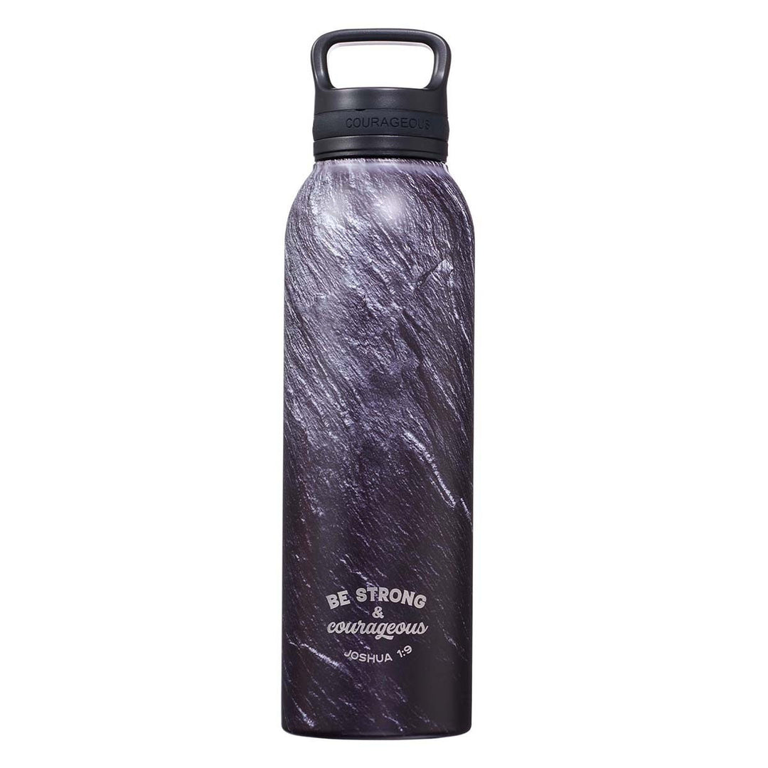 Strong & Courageous Black Stone Stainless Steel Water Bottle - Joshua 1:9