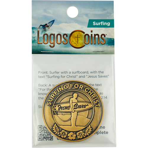 Surfing For Christ Antique Gold Plated Challenge Coin