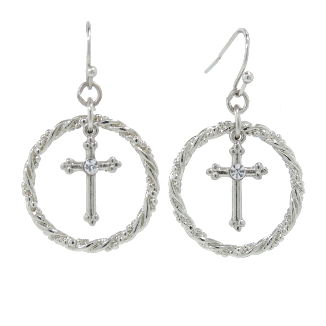 Suspended Cross Hoop Drop Earrings