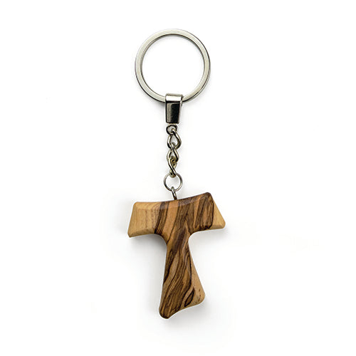 Tau Cross Olive Wood Keychain