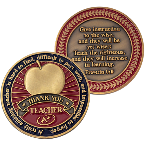 Teacher Appreciation Coin Antique Gold Plated - Proverbs 9:9