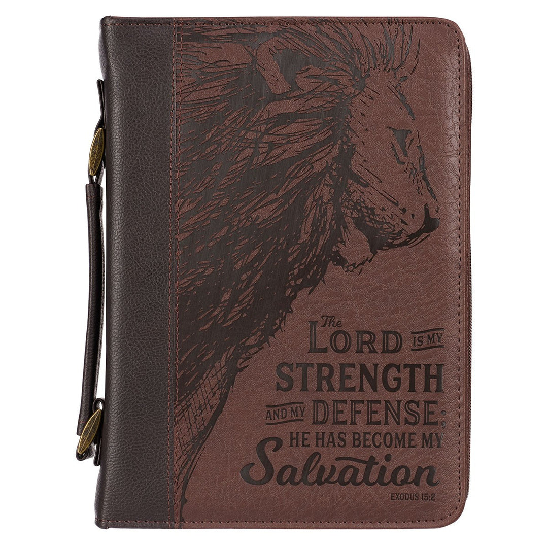 The Lord is My Strength Brown Faux Leather Classic Bible Cover - Exodus 15:2