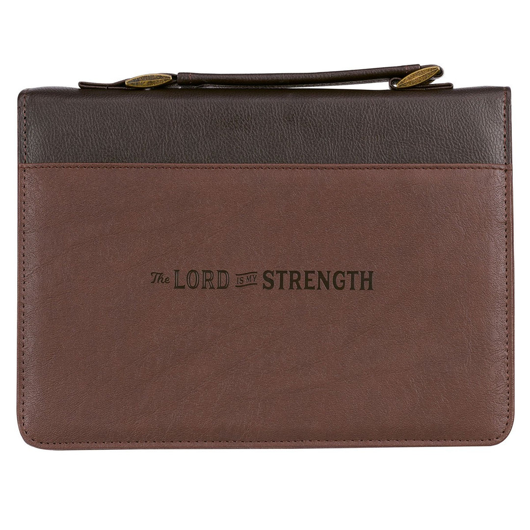 The Lord is My Strength Brown Faux Leather Classic Bible Cover - Exodus 15:2