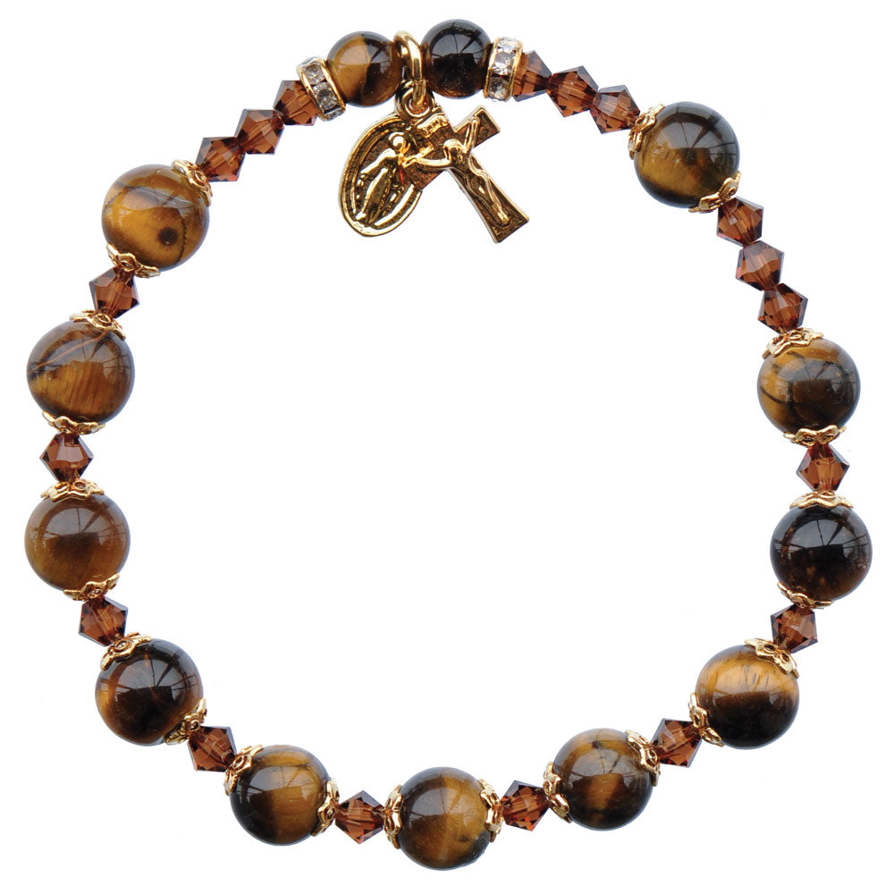 Tiger Eye with Gold Rosary Bracelet