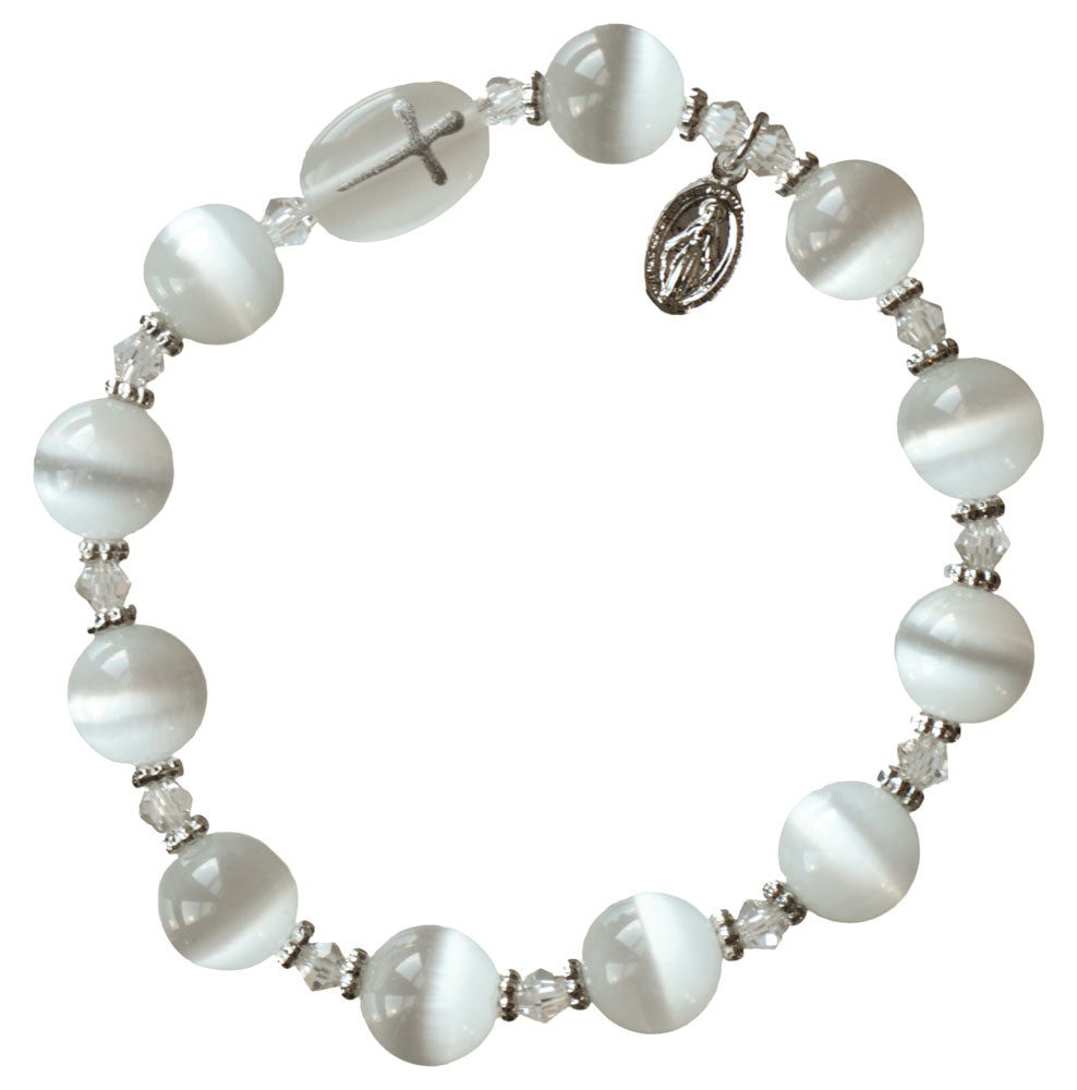 Genuine White Cat's Eye Rosary Bracelet