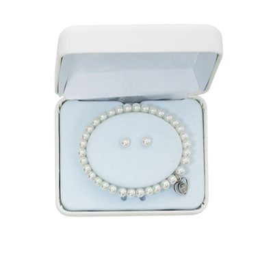 White Pearl Bracelet & Earring First Communion Set