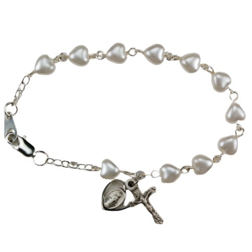 White Pearl Hearts First Communion Bracelet