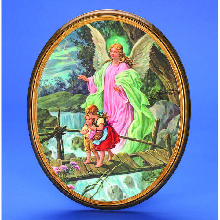 10" Wooden Guardian Angel Oval Plaque