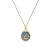 14K Gold Dipped Blue Enamel Mary & Child Pendant Necklace