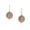 14K Gold Dipped Pink Enamel Mary & Child Earrings