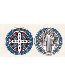 St. Benedict Token with Light Blue/Red Enamel and Silver Tone Finish