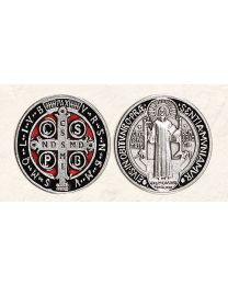 St. Benedict Token with Black/Red Enamel and Silver Tone Finish