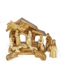  Holy Land Olive Wood Nativity with Medium Stable and Large Faceless Figurines