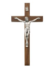 10" Walnut Crucifix with Silver Christ 