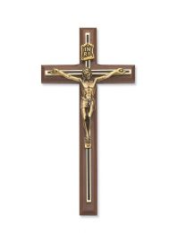 10" Black Gold Ovelay Crucifix On Walnut